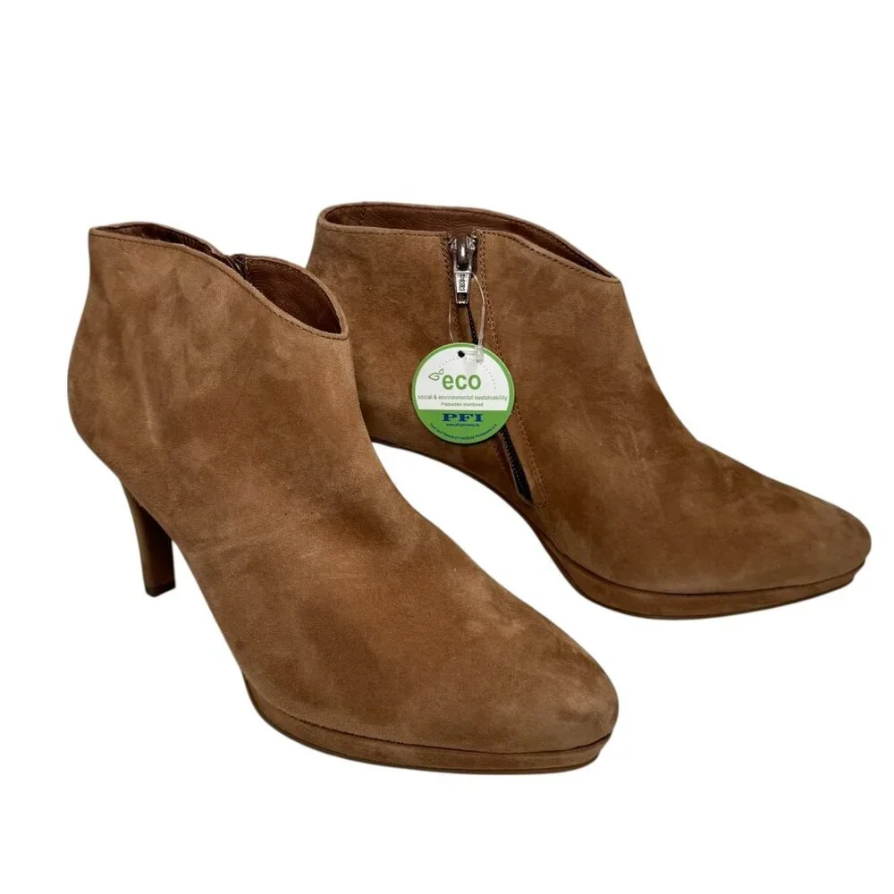 Paul Green‎ Elle Tan Suede Leather Heeled Booties US 8.5 New